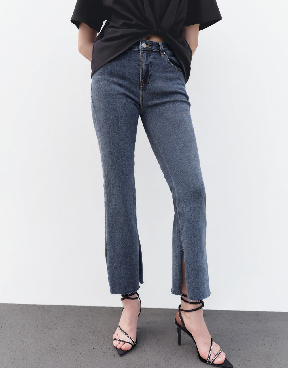 Mid-Waist Split Hem Flare Jeans