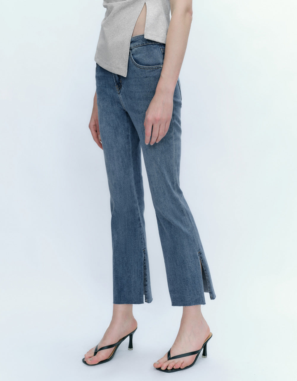 Mid-Waist Split Hem Flare Jeans