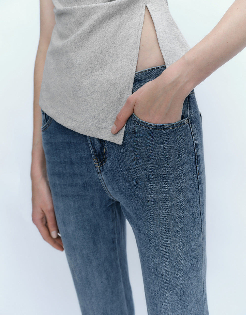 Mid-Waist Split Hem Flare Jeans