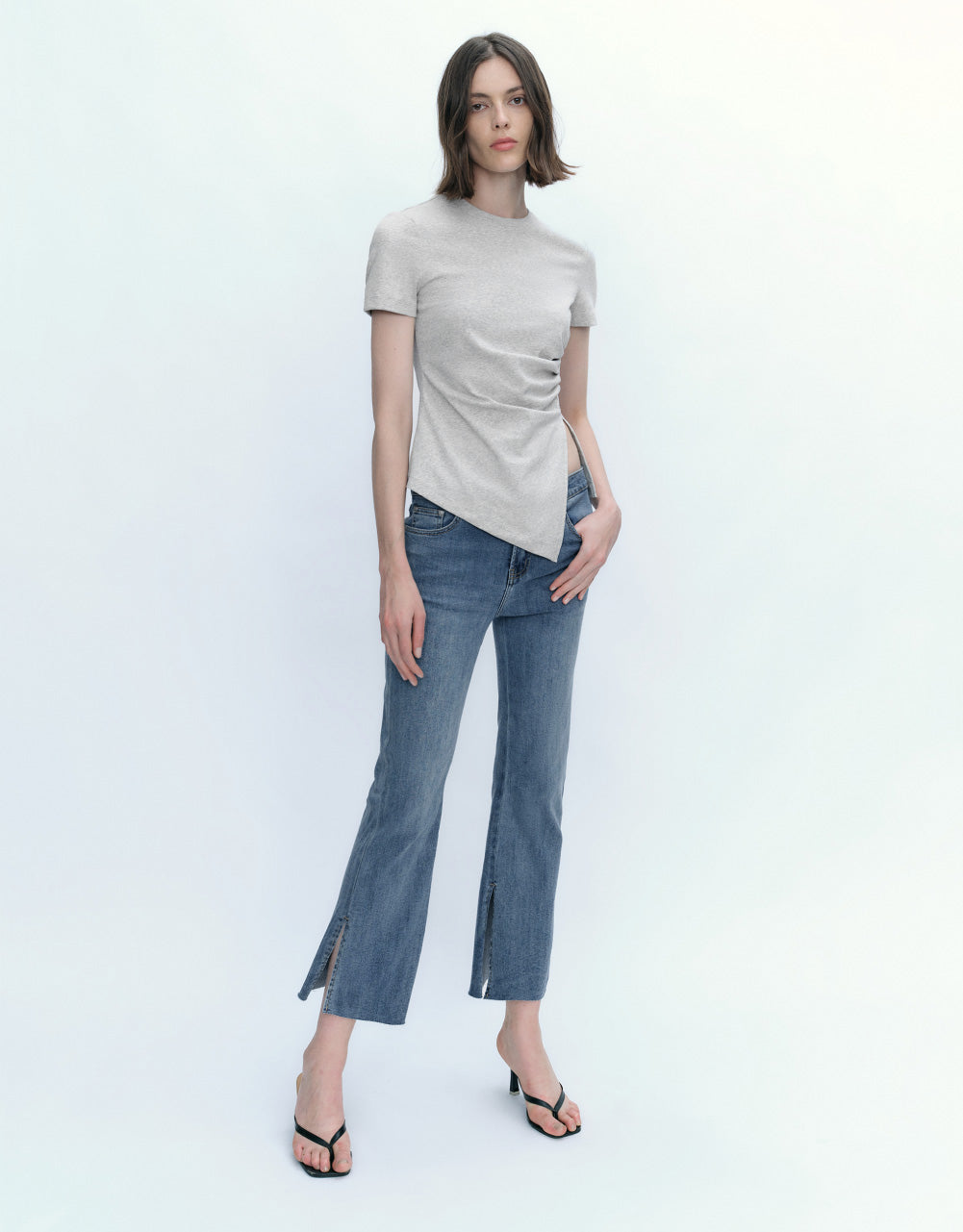 Mid-Waist Split Hem Flare Jeans