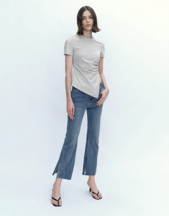 Mid-Waist Split Hem Flare Jeans