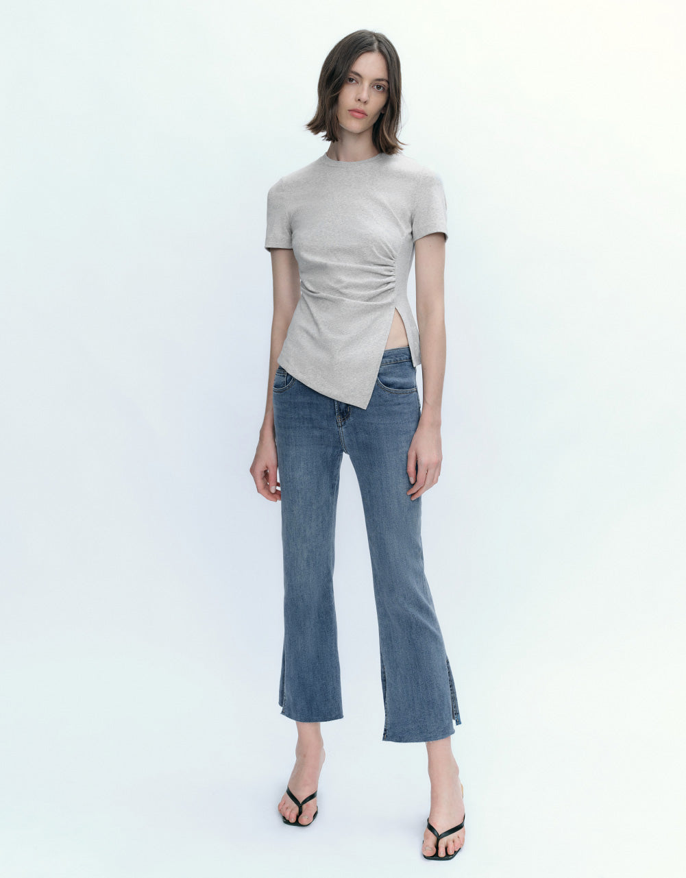 Mid-Waist Split Hem Flare Jeans