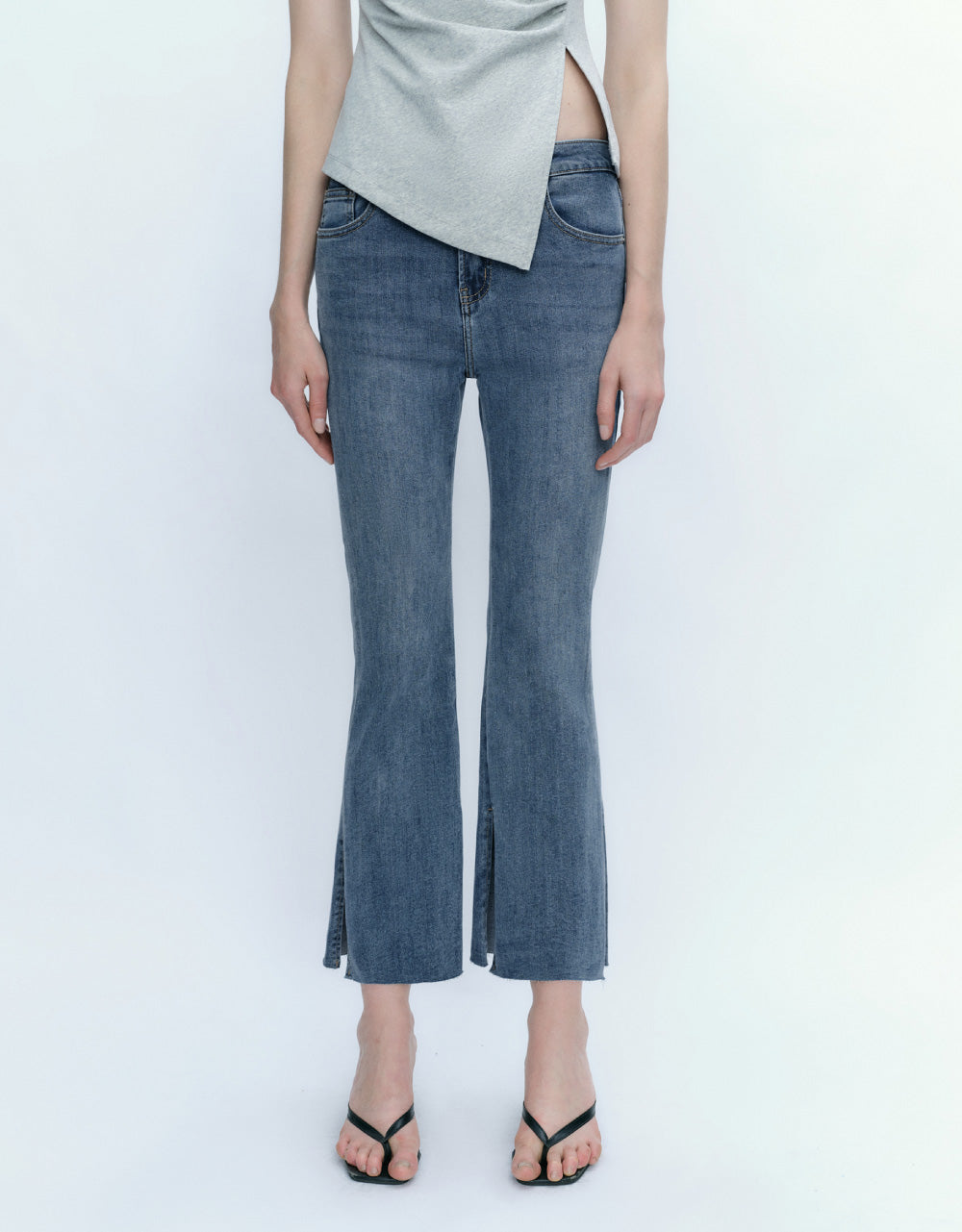Mid-Waist Split Hem Flare Jeans