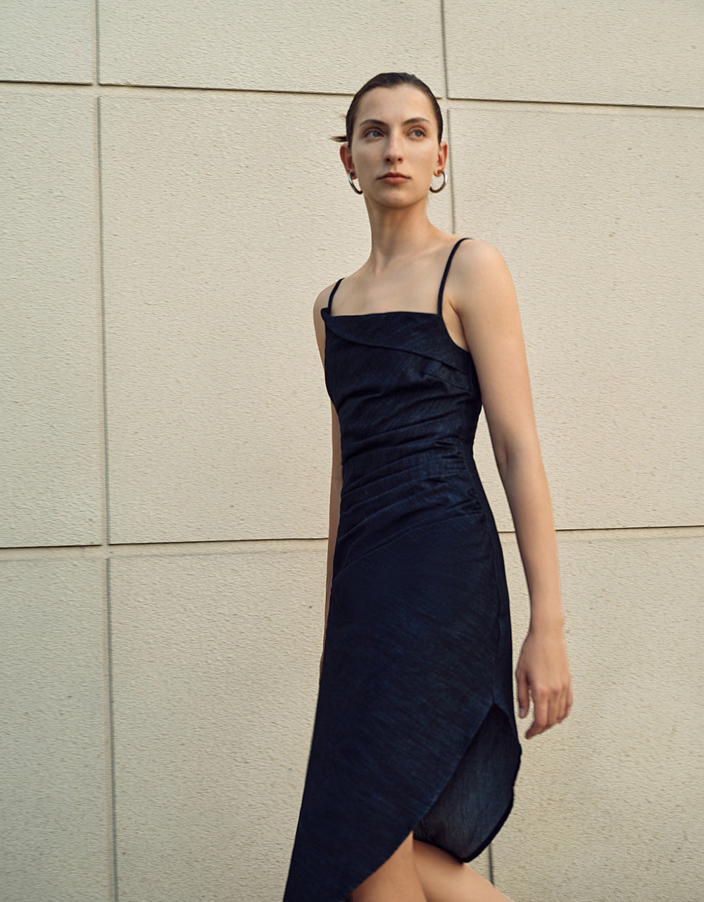 Asymmetric Off-Shoulder Denim Dress