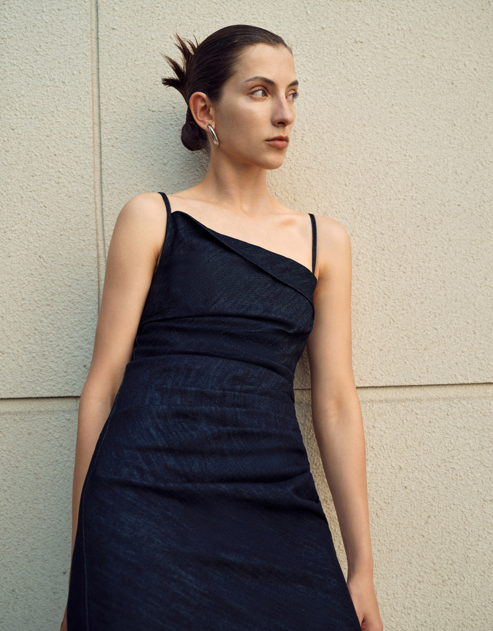 Asymmetric Off-Shoulder Denim Dress