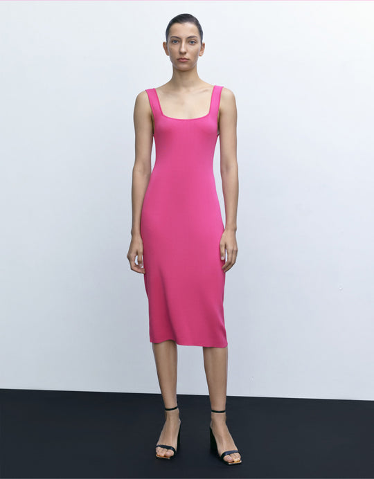 Sleeveless Square-cut Collar Knitted Dress