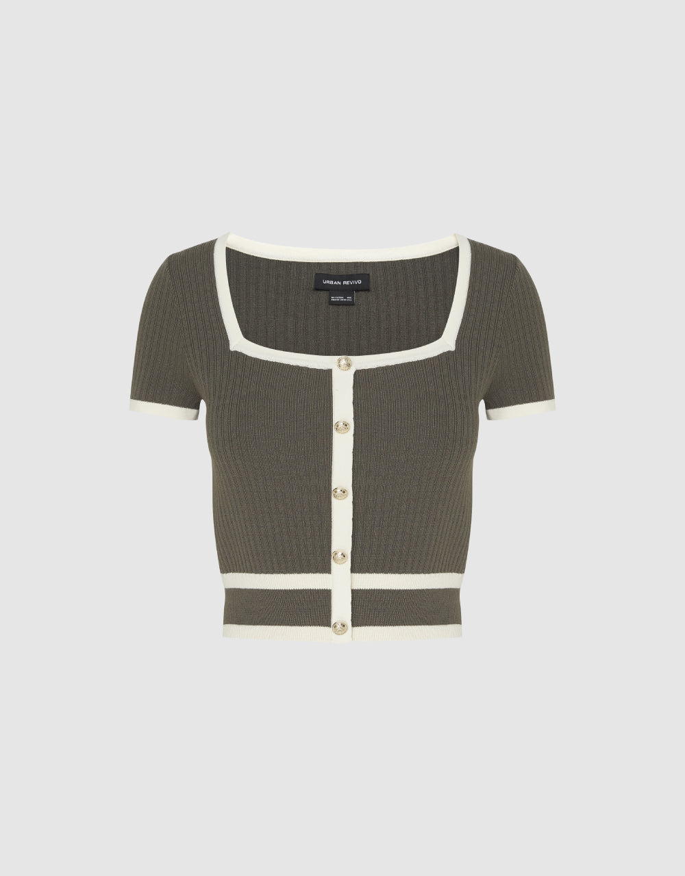 Square-cut Collar Knitted Cardigan