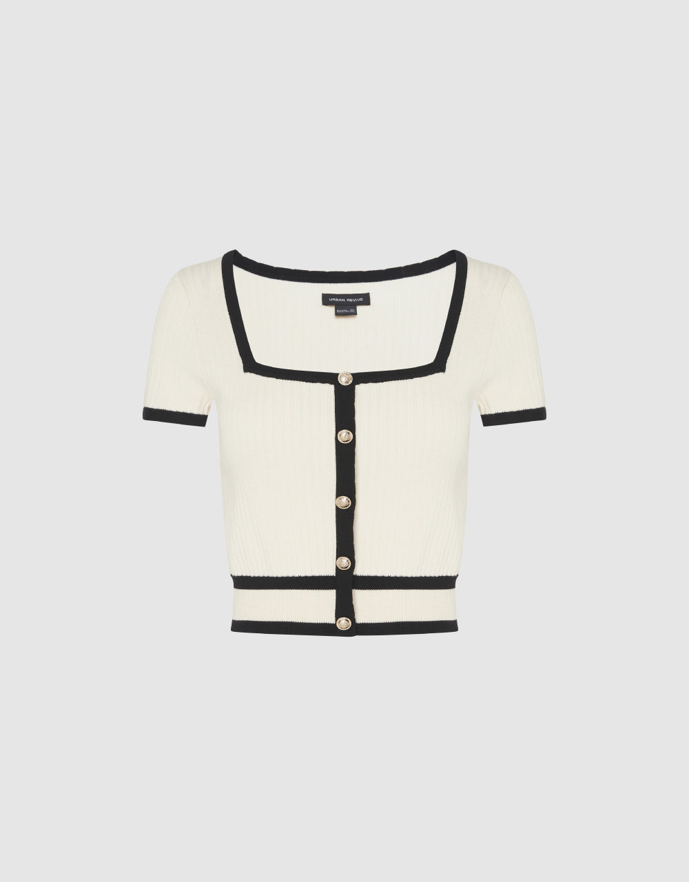 Square-cut Collar Knitted Cardigan