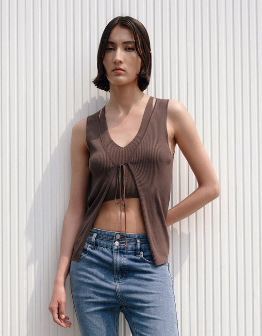 2 In 1 Square-cut Collar Knitted Vest