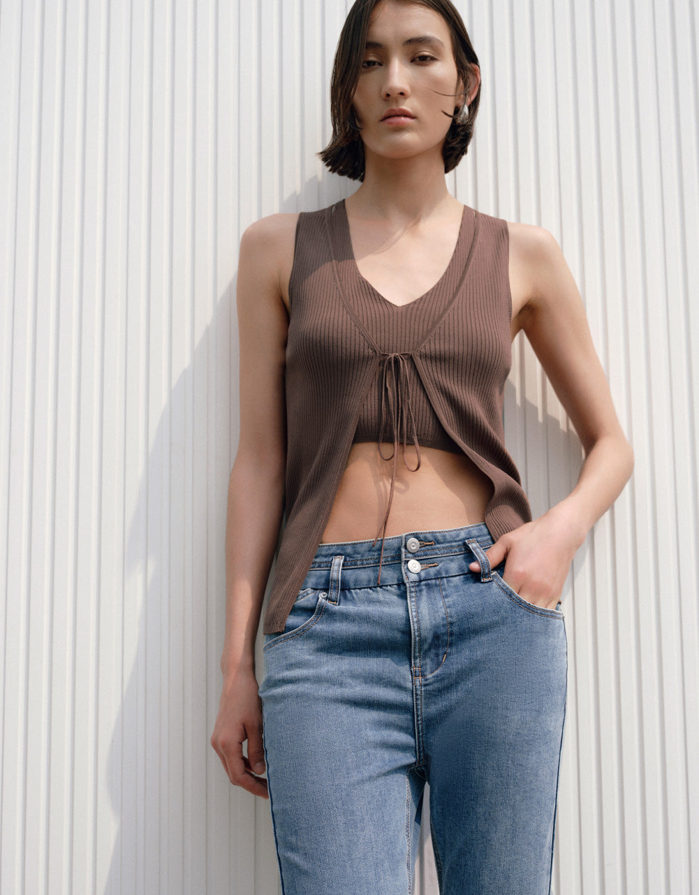 2 In 1 Square-cut Collar Knitted Vest