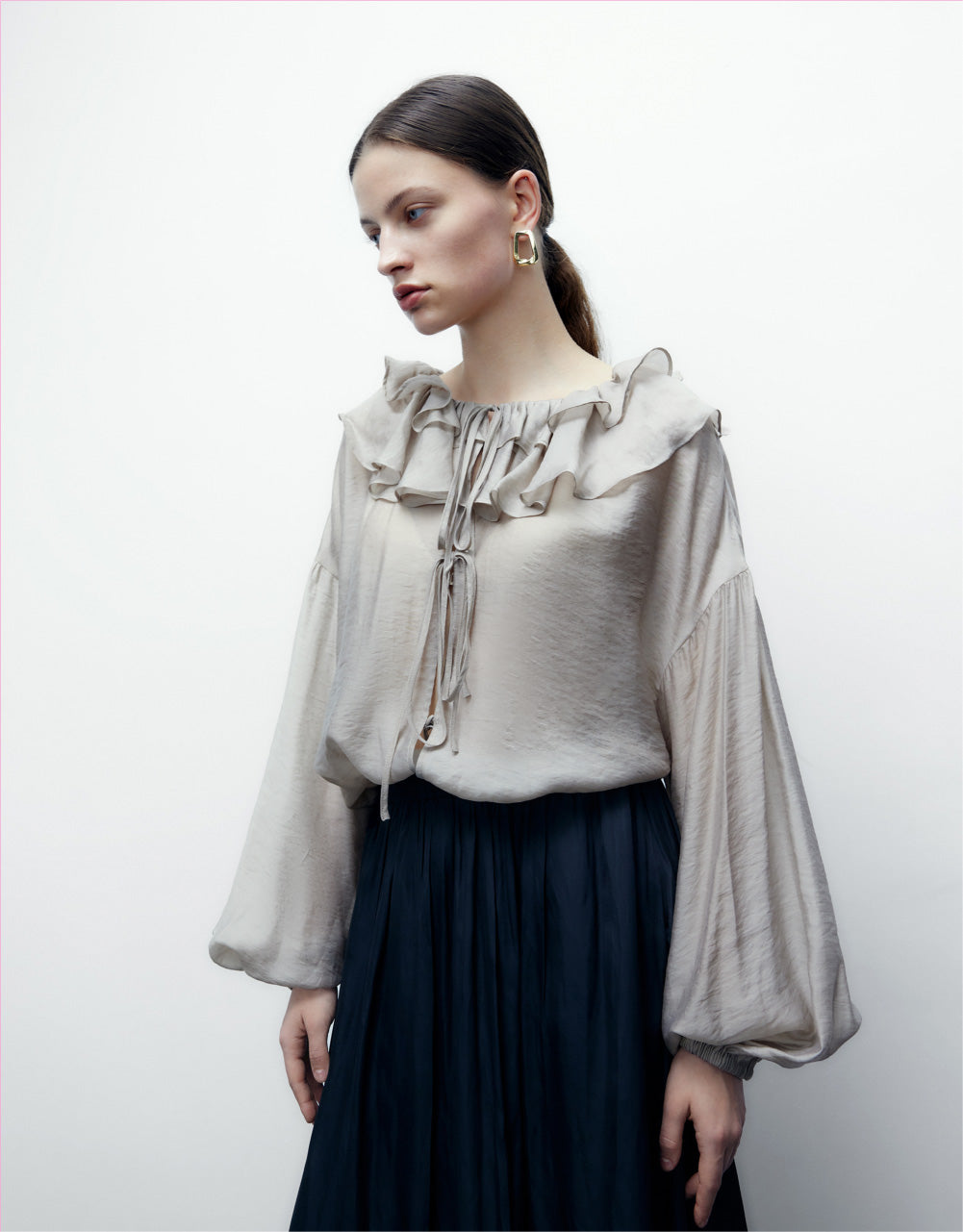Drop Should Ruffle Lapel Shirt