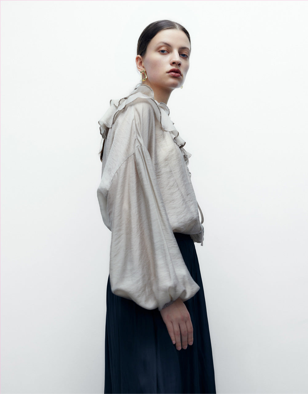 Drop Should Ruffle Lapel Shirt