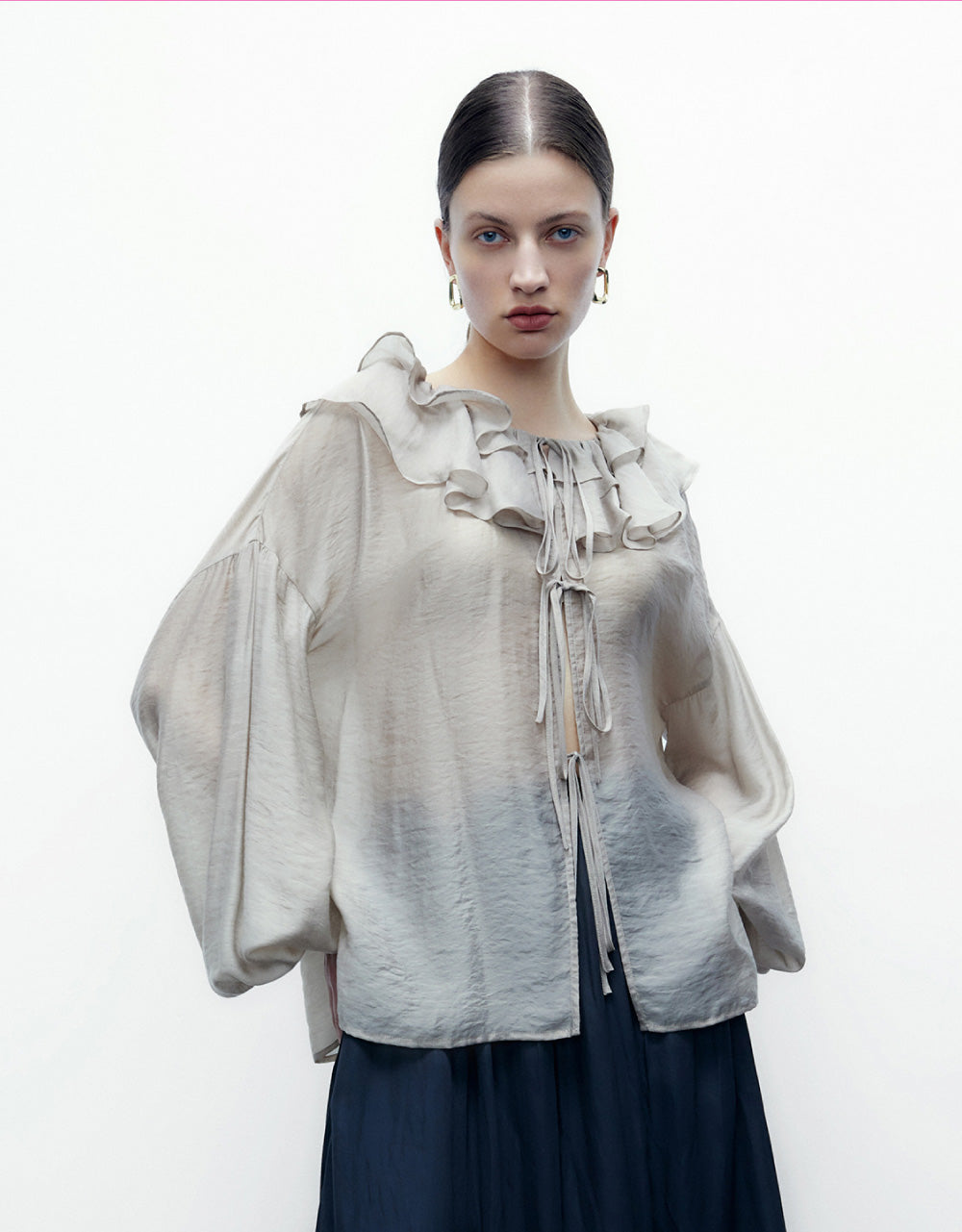 Drop Should Ruffle Lapel Shirt