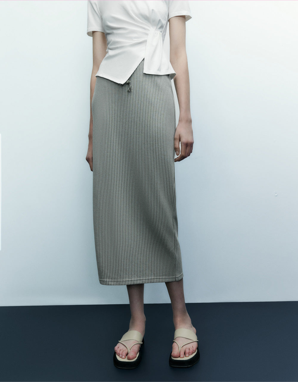 Drawstring Hem Midi Skirt