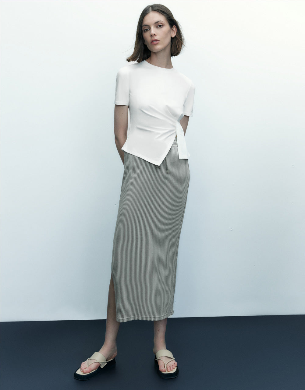 Drawstring Hem Midi Skirt