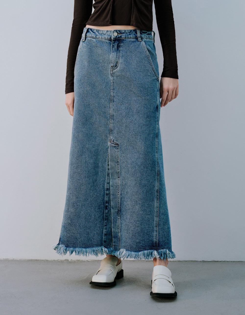 Midi A-Line Denim Skirt