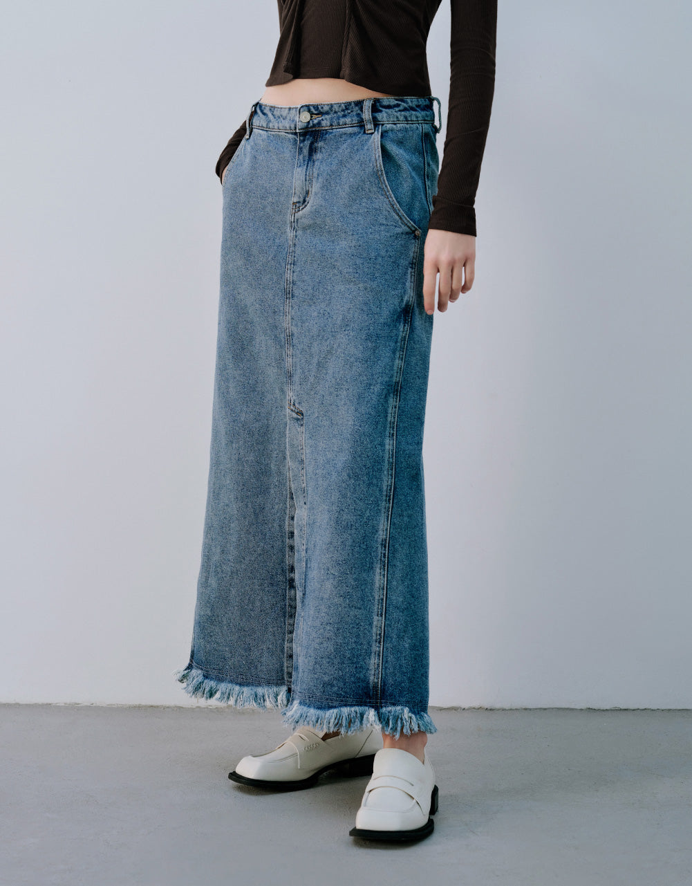 Midi A-Line Denim Skirt
