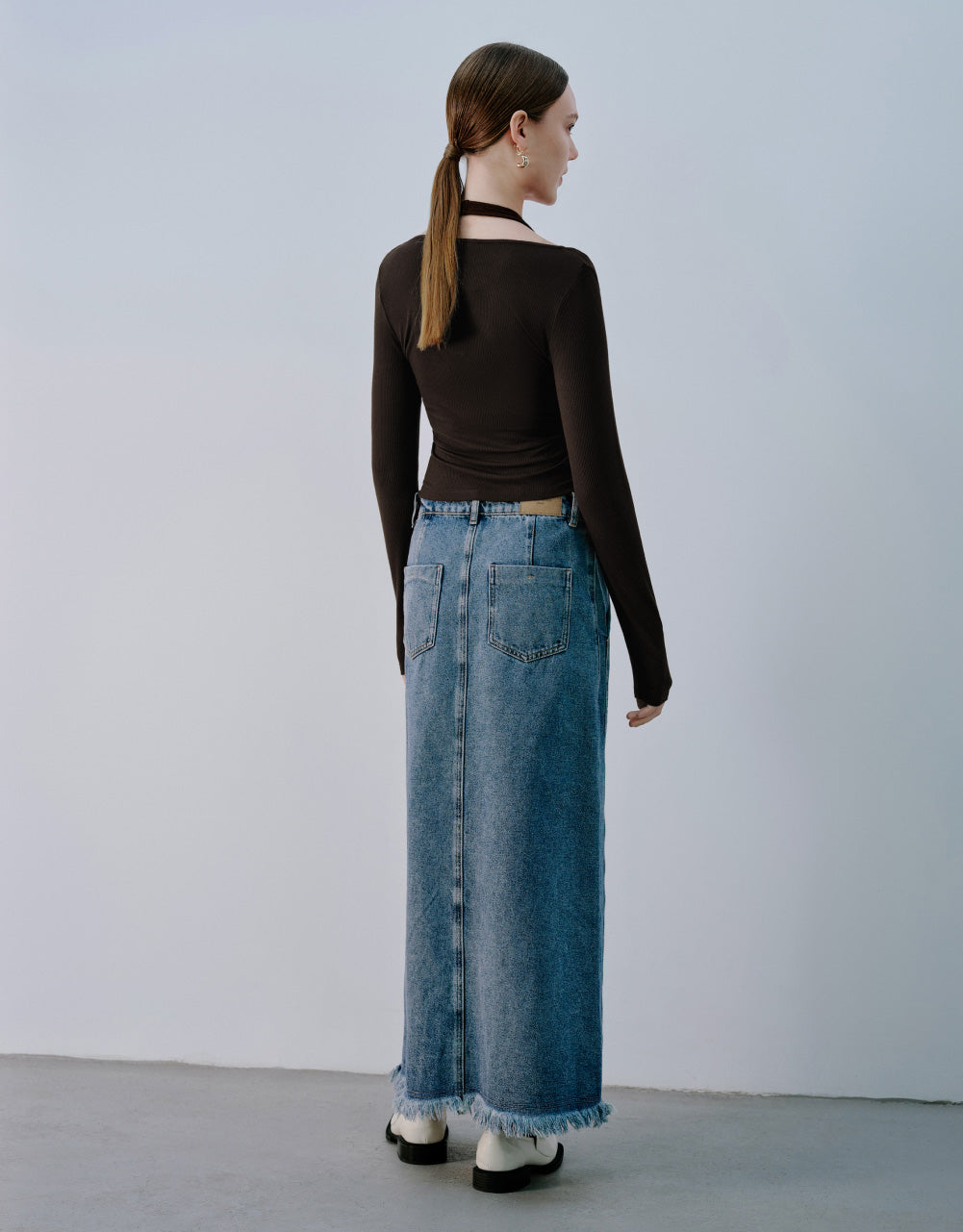 Midi A-Line Denim Skirt
