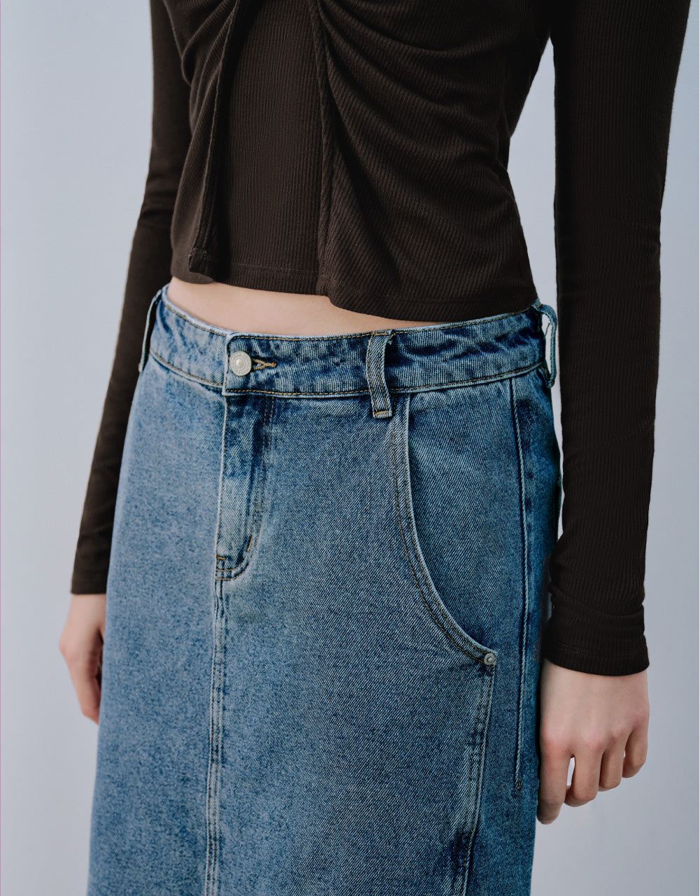 Midi A-Line Denim Skirt