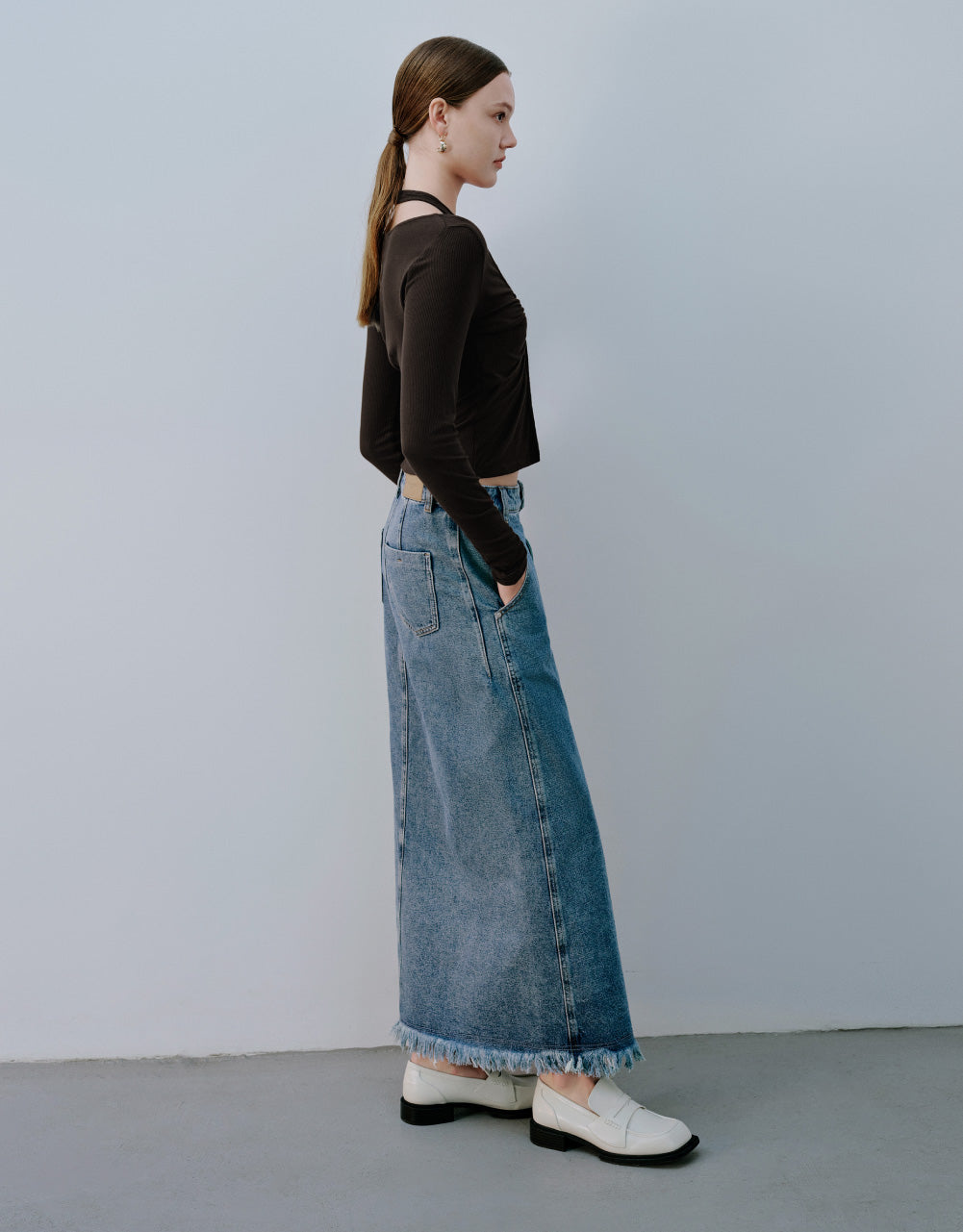 Midi A-Line Denim Skirt