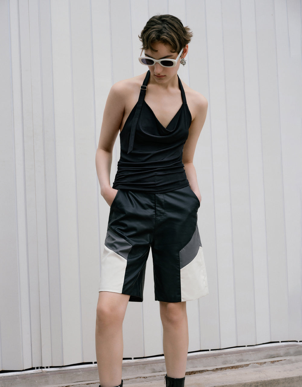 Ruched Cowl Neck Tank Top