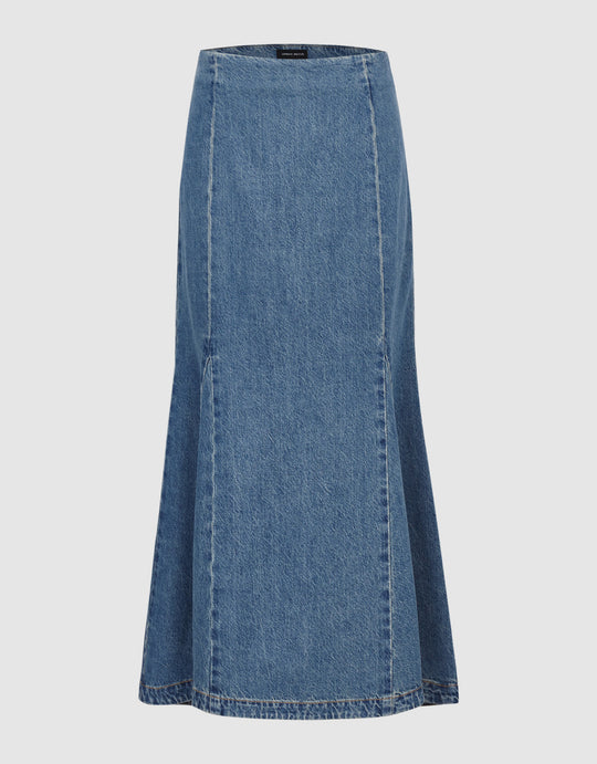 Midi Fishtail Denim Skirt