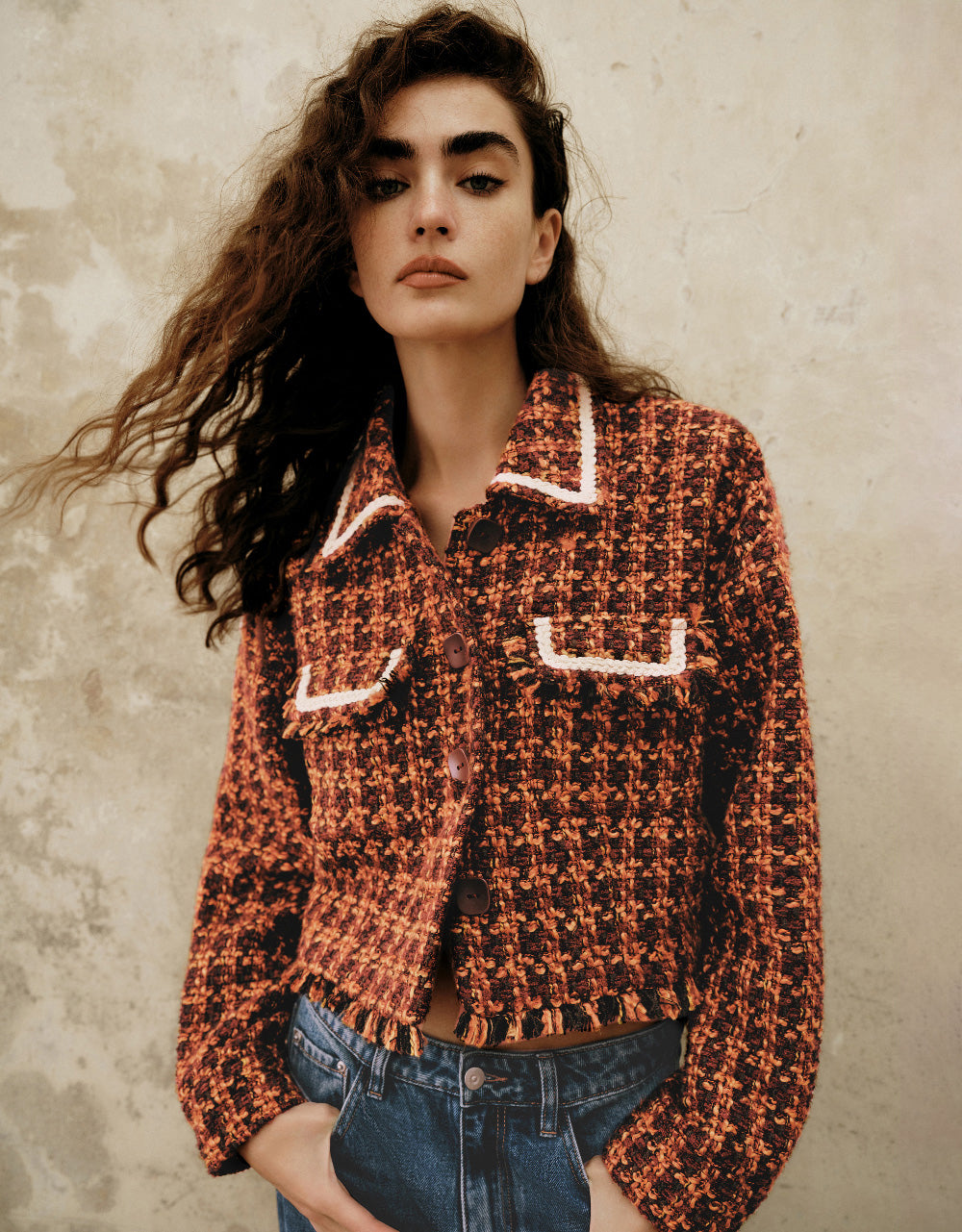 Fake Pockets Tweed Jacket