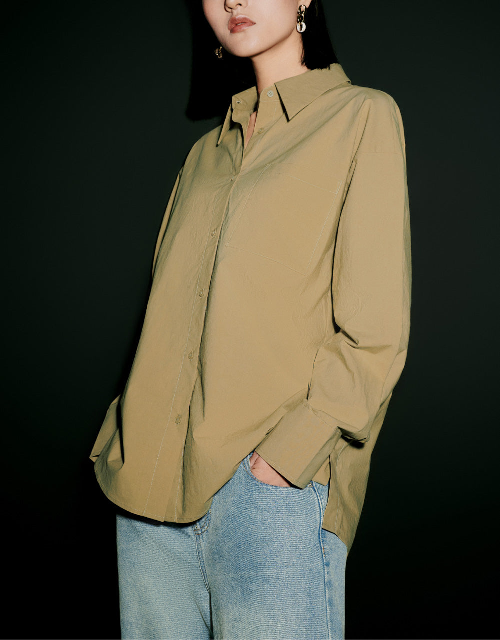 Button Up Drop Shoulder Sleeve Shirt