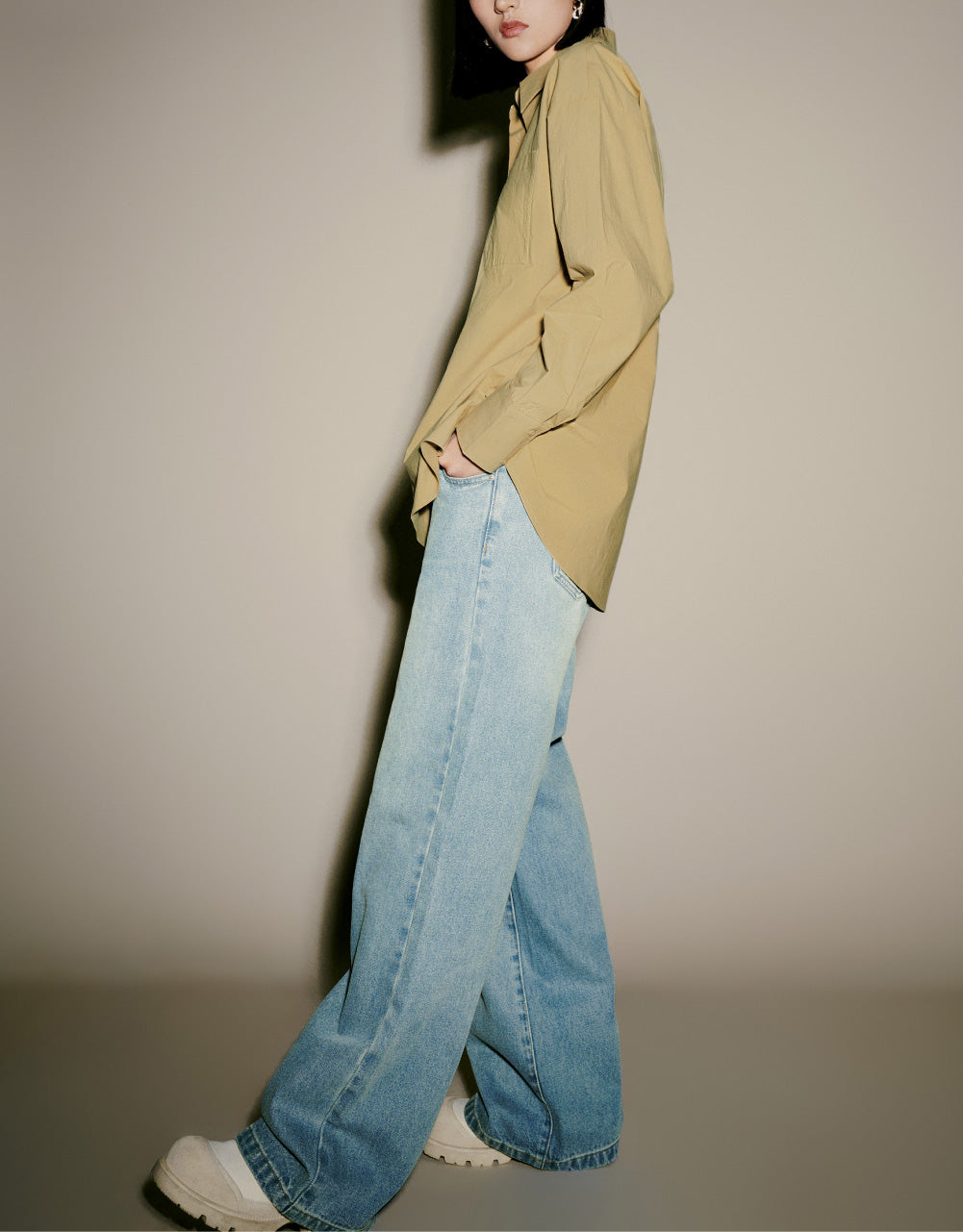 Button Up Drop Shoulder Sleeve Shirt