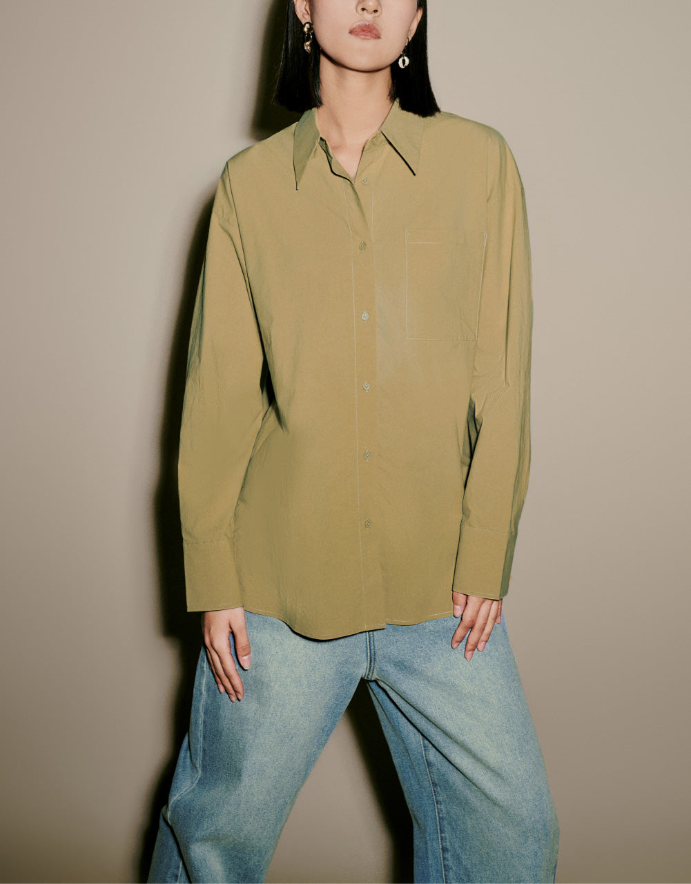 Button Up Drop Shoulder Sleeve Shirt