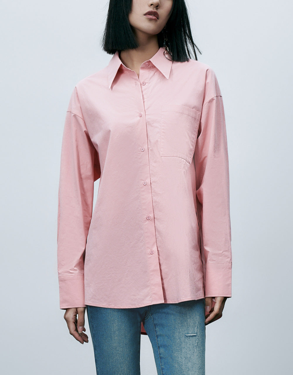 Button Up Drop Shoulder Sleeve Shirt