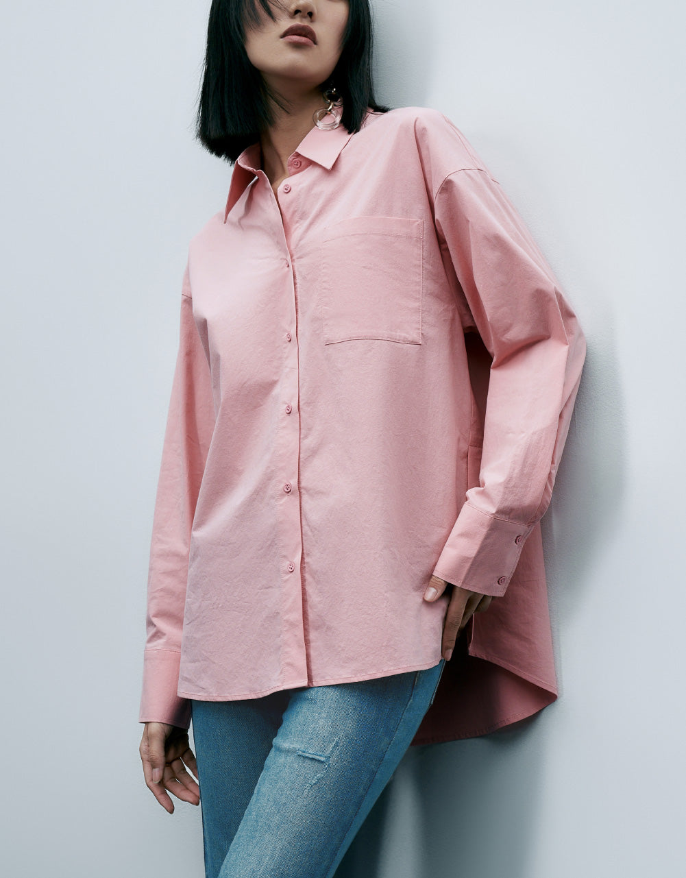 Button Up Drop Shoulder Sleeve Shirt
