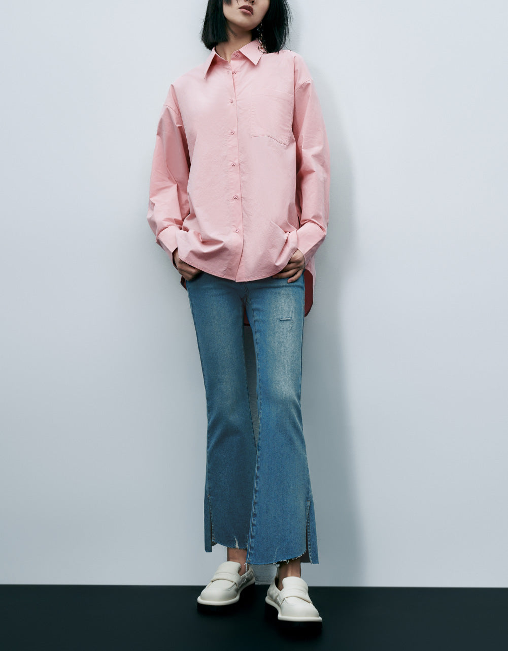 Button Up Drop Shoulder Sleeve Shirt
