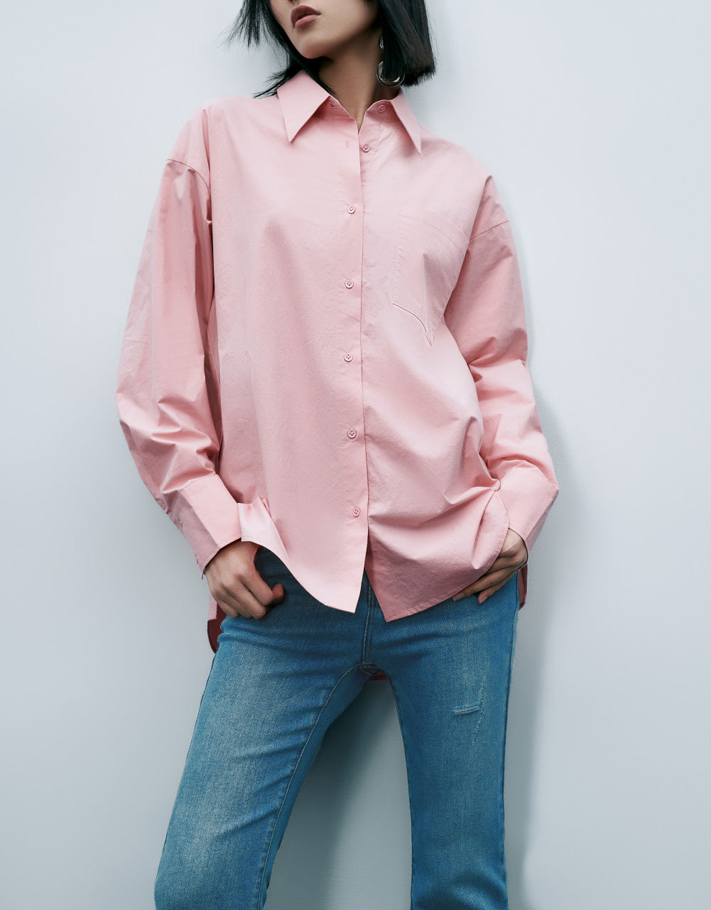 Button Up Drop Shoulder Sleeve Shirt