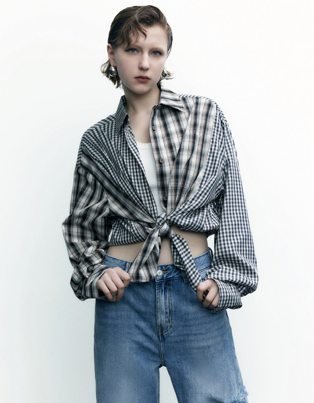 Two Tone Plaid Lapel Shirt