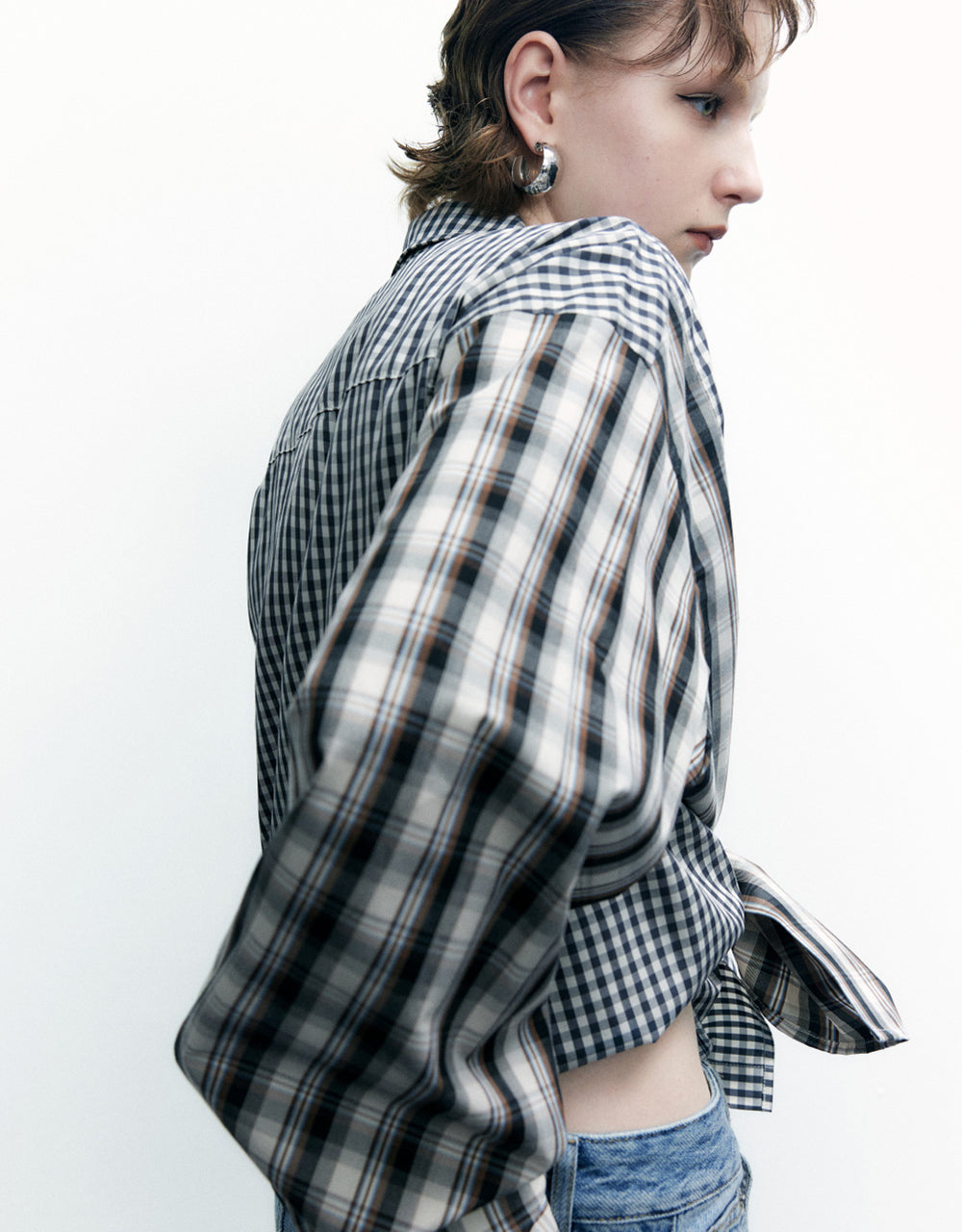 Two Tone Plaid Lapel Shirt