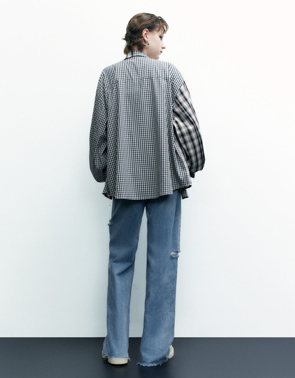 Two Tone Plaid Lapel Shirt