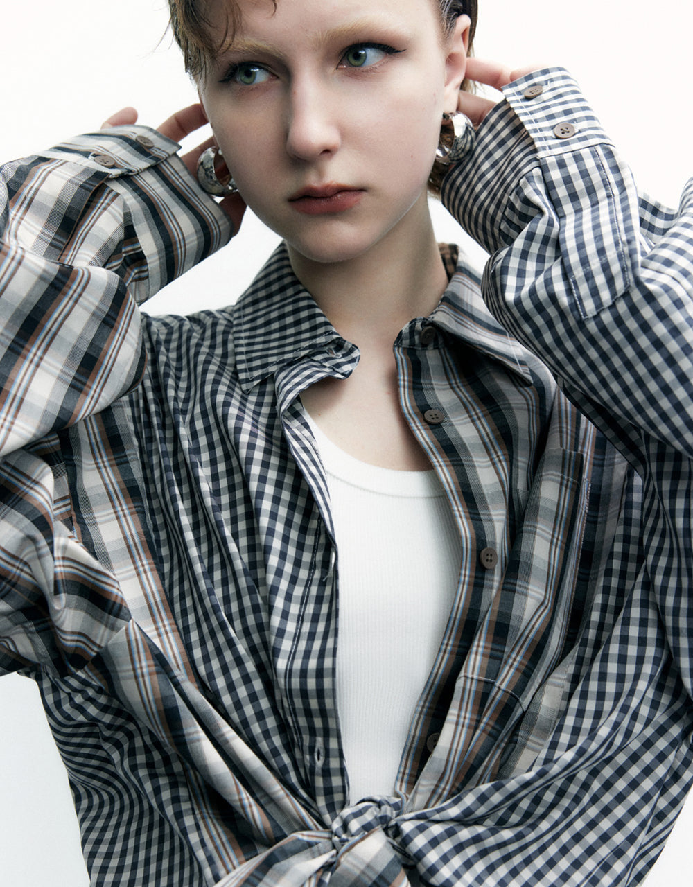 Two Tone Plaid Lapel Shirt