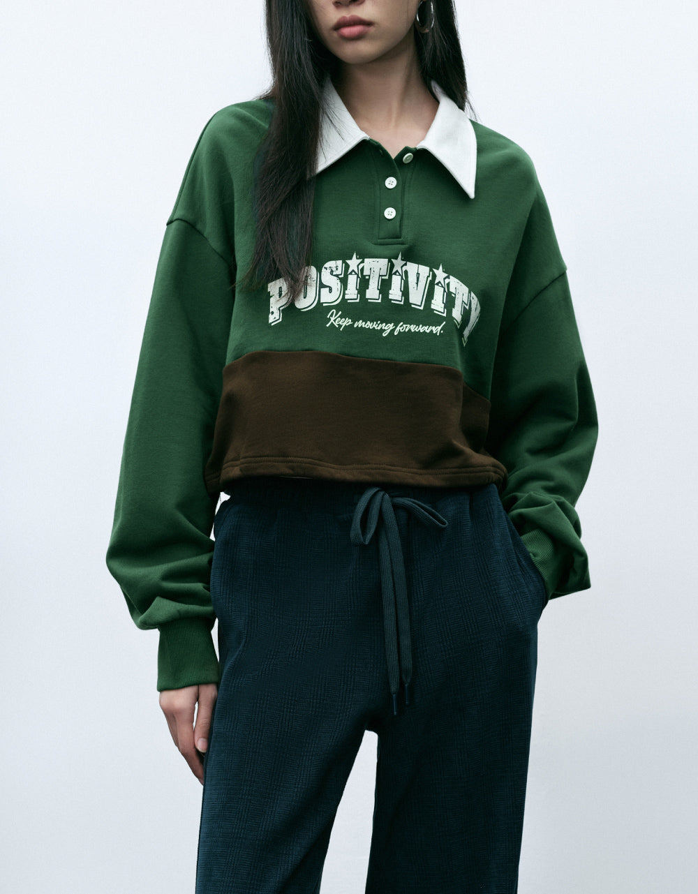 Letter Print Polo Sweatshirt