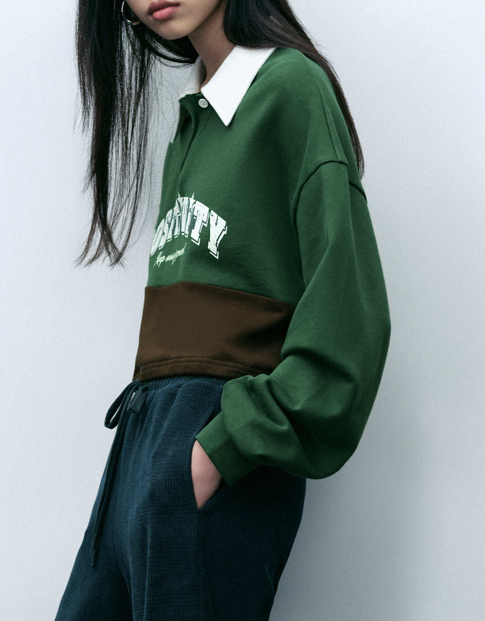 Letter Print Polo Sweatshirt