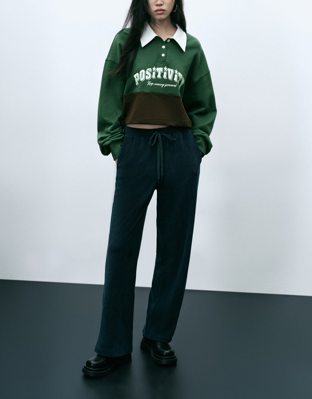 Letter Print Polo Sweatshirt
