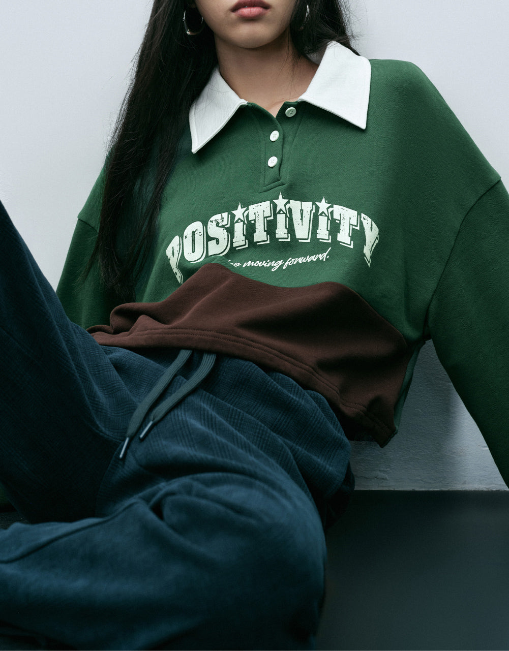 Letter Print Polo Sweatshirt