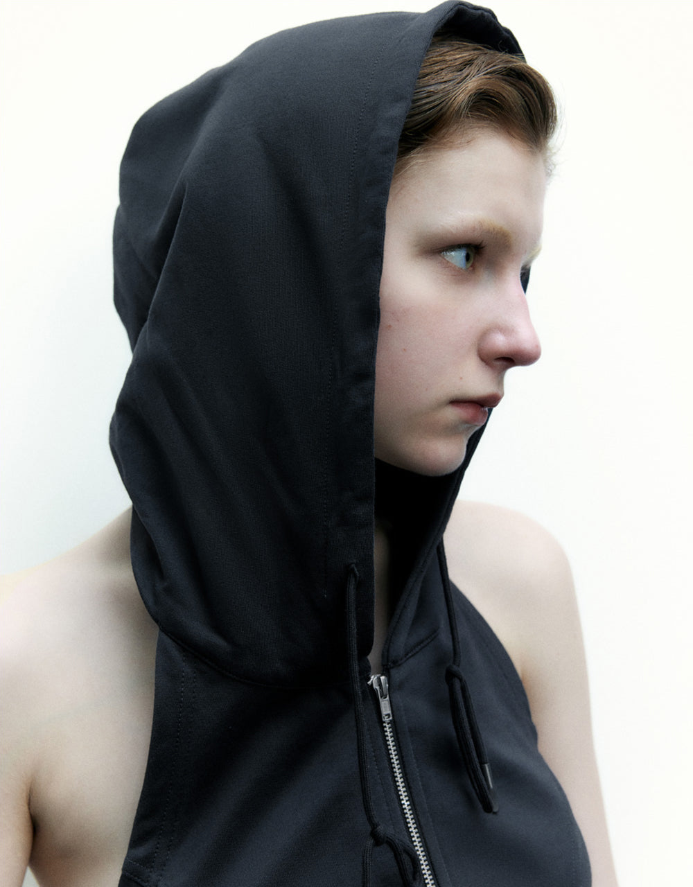 Sleeveless Hoodie Zipper Front T-Shirt