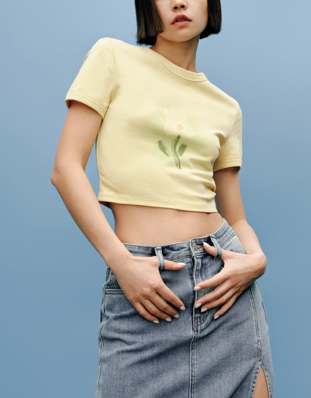 Flower Printed Crew Neck T-Shirt