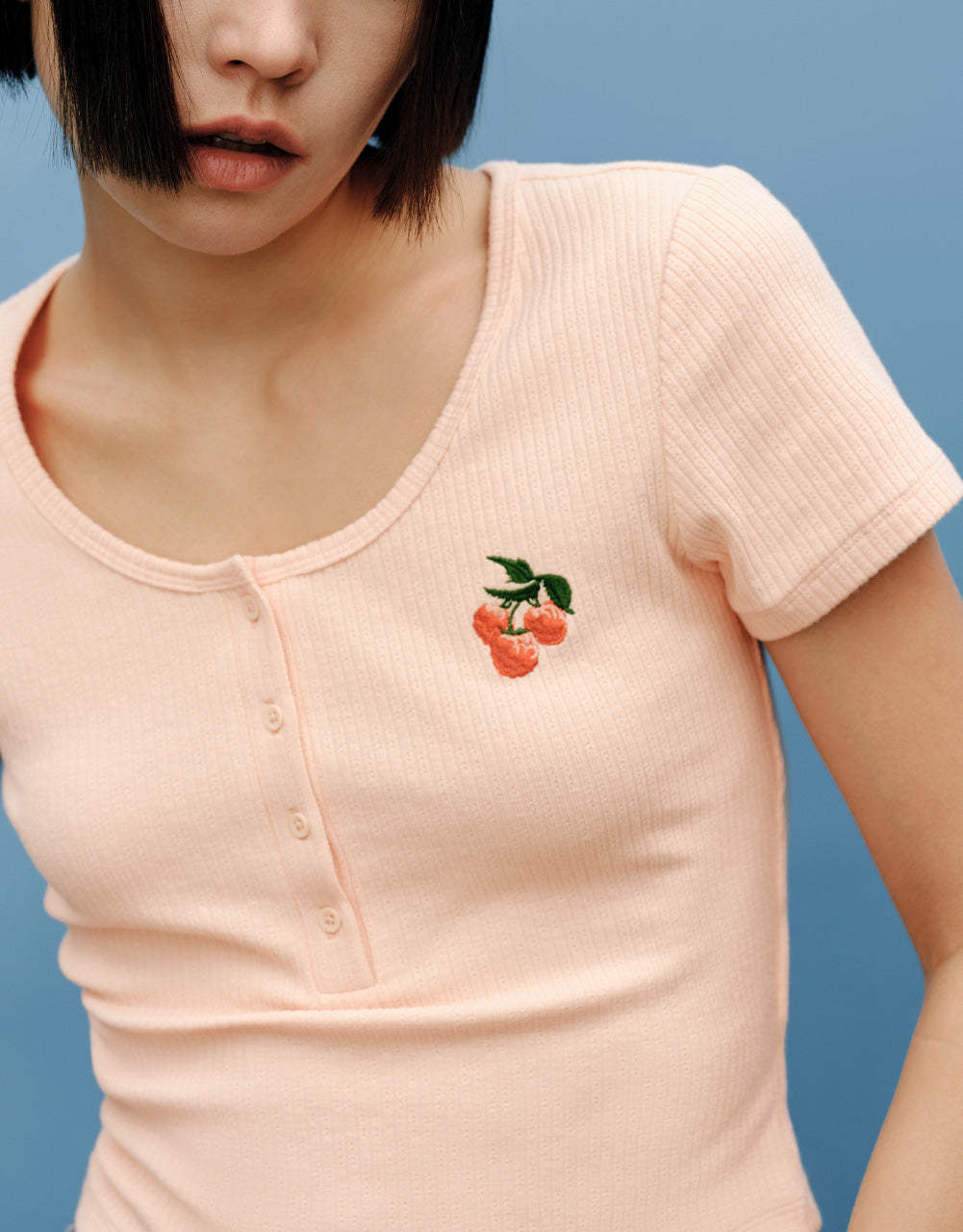 Cherry Printed U Neck Skinny T-Shirt