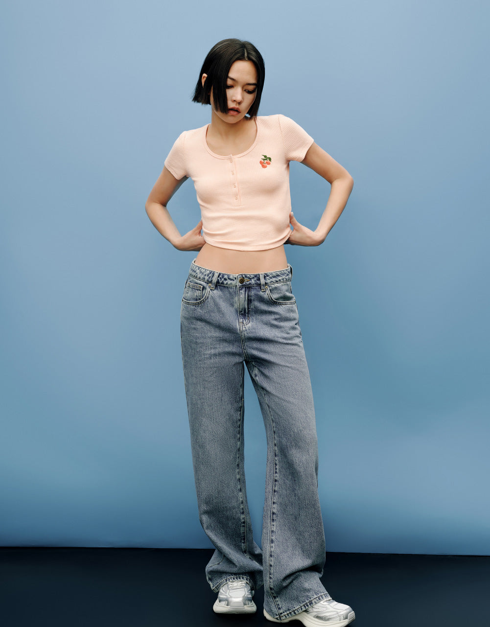 Cherry Printed U Neck Skinny T-Shirt