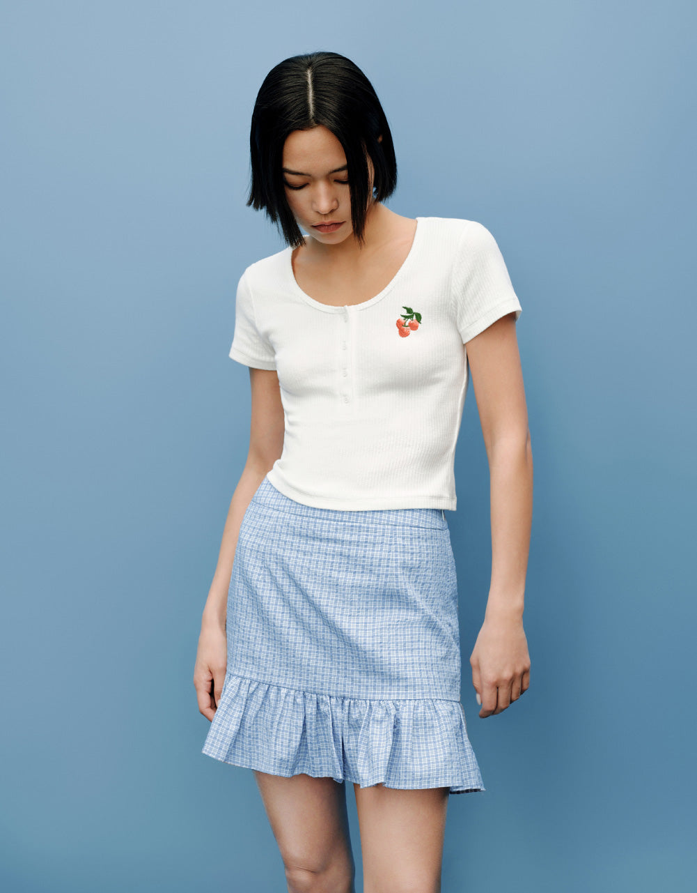 Cherry Printed U Neck Skinny T-Shirt