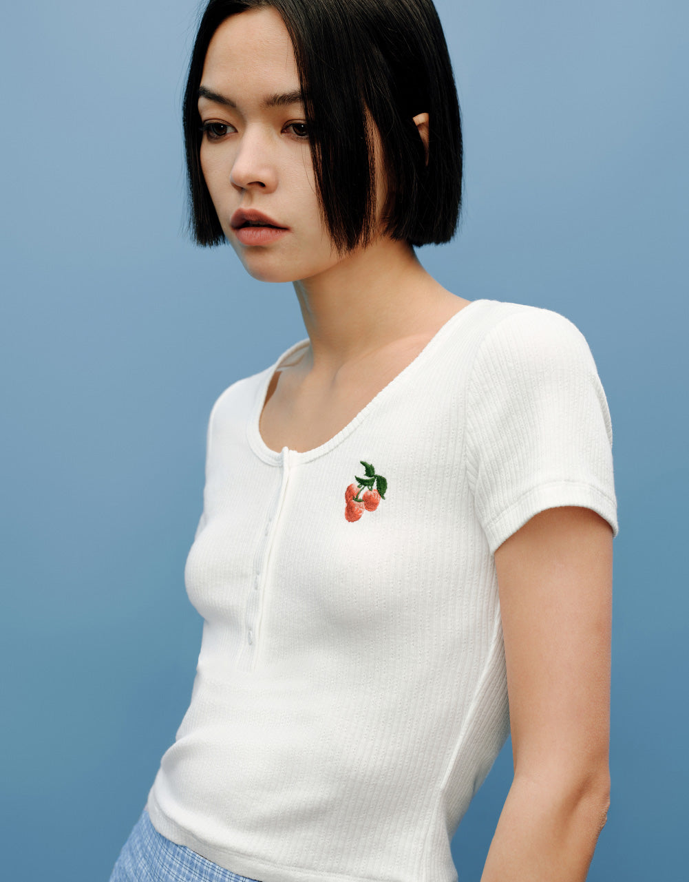 Cherry Printed U Neck Skinny T-Shirt