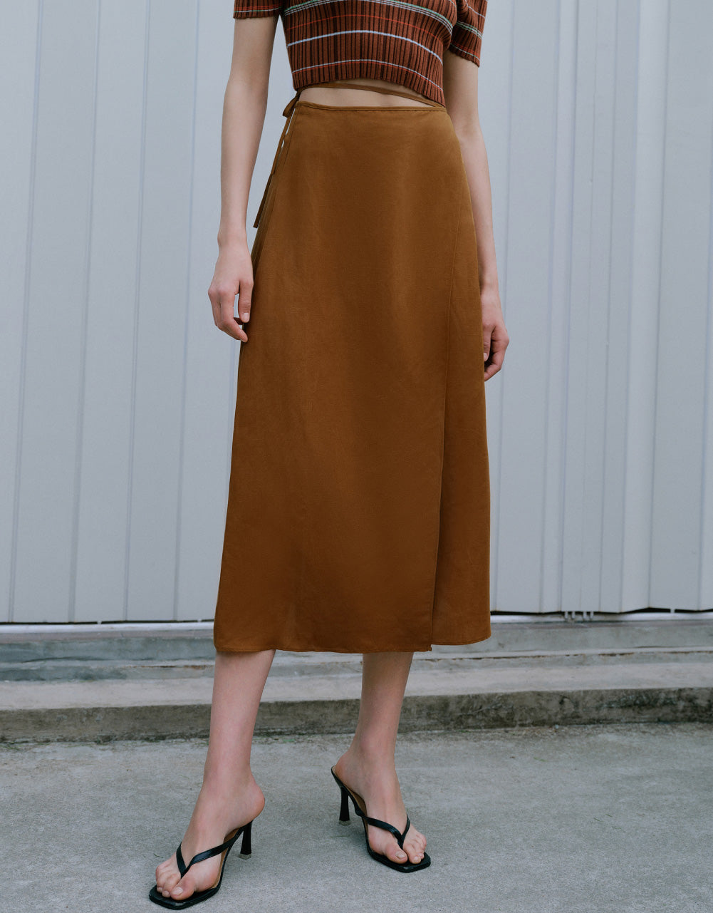 Side Tie Midi A-Line Skirt