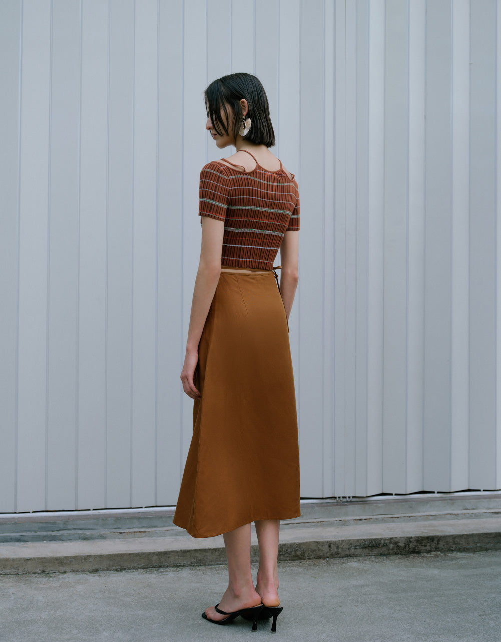 Side Tie Midi A-Line Skirt